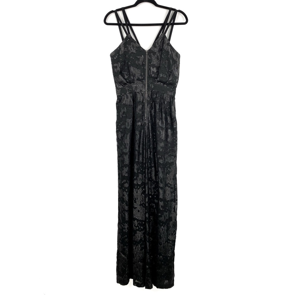 BCBG Generation Womens Jumpsuit 4 Black Sheer Burnout Whimsigoth Goth Witchy